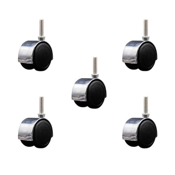 2'' Floor Safe Chrome Hooded Twin Wheel Caster 3/8 Threaded Stem, 5PK